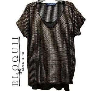 Eloquii by The Limited Short Sleeve Black Gold Crochet Net Top Plus Size 14/16